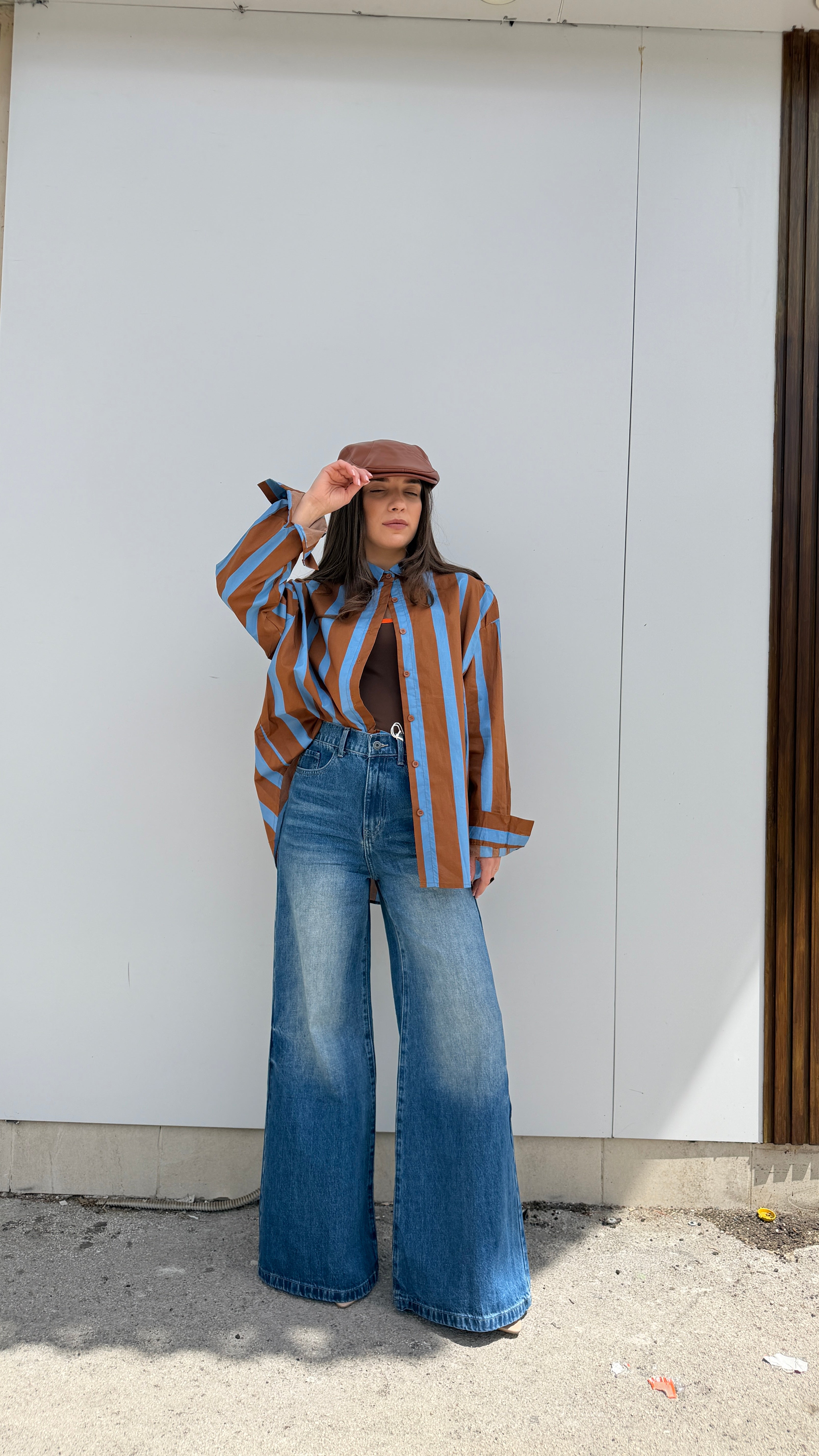 Camicia Rigata Cuoio