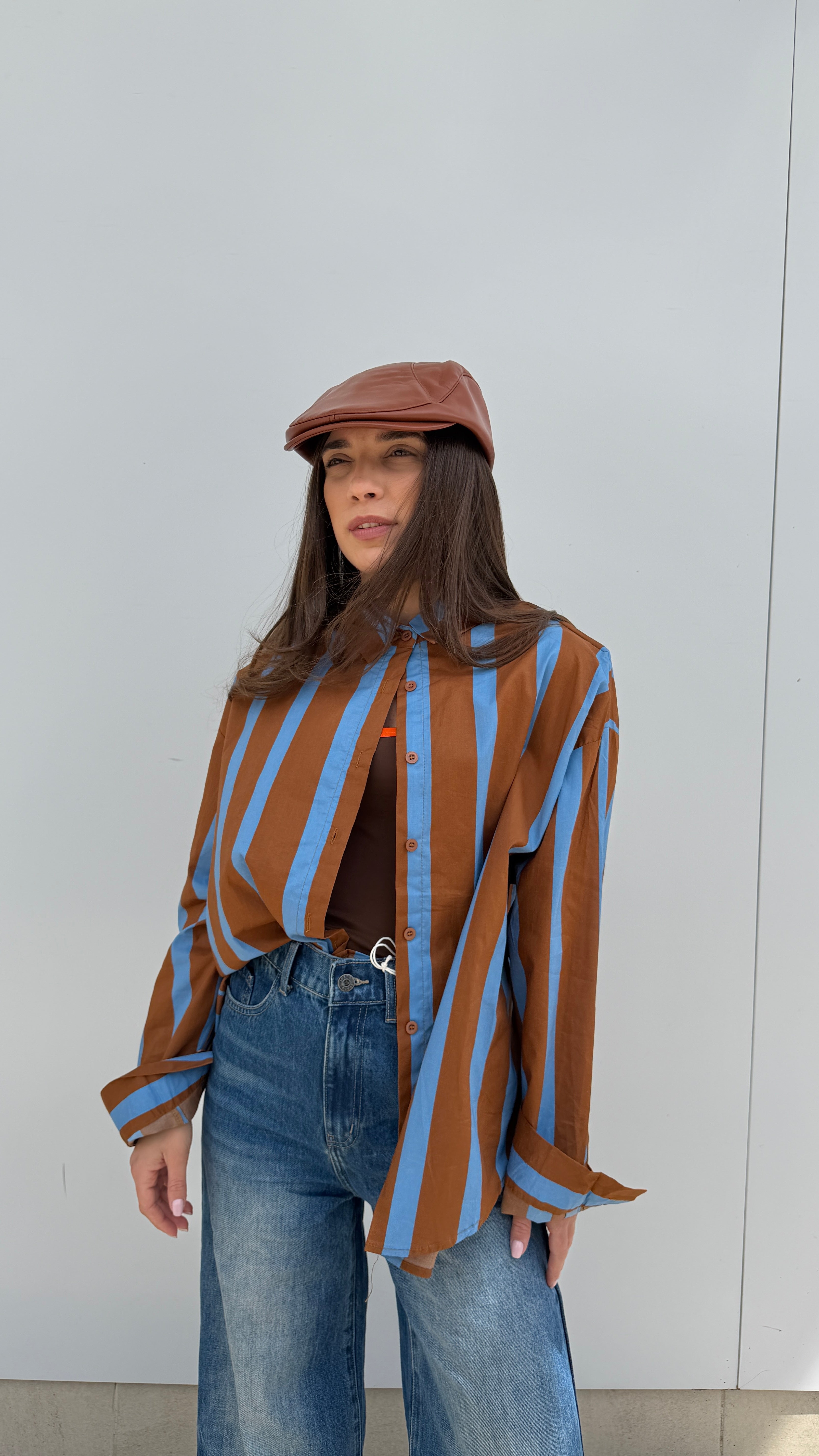 Camicia Rigata Cuoio