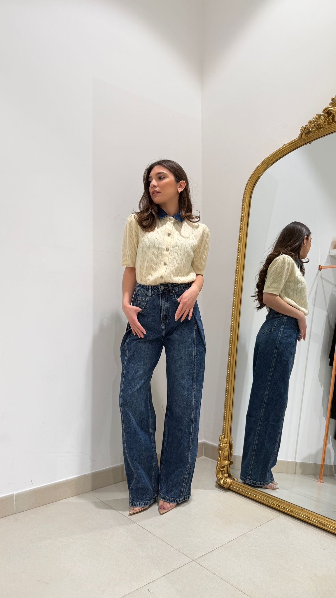 Maglia colletto denim