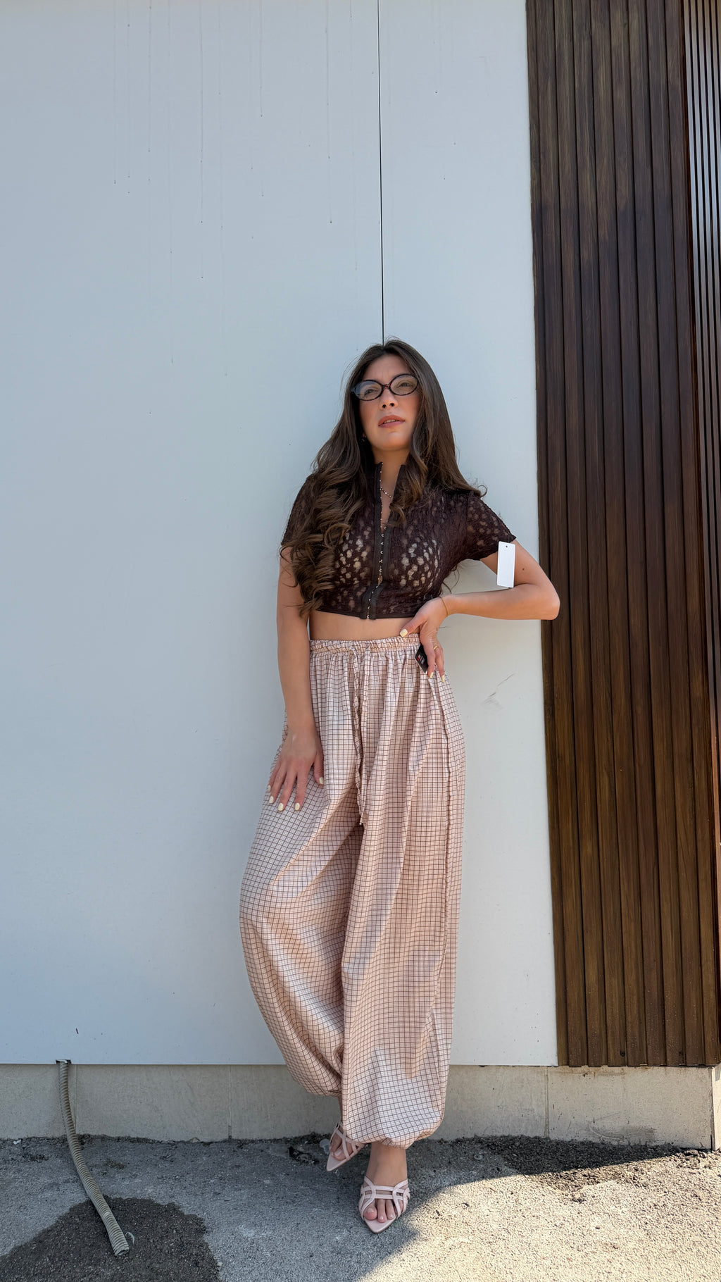 Pantalone balloon quadretti