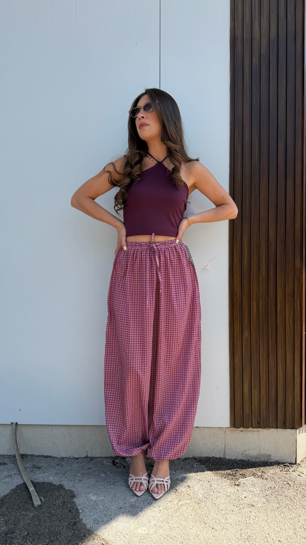 Pantalone balloon quadretti