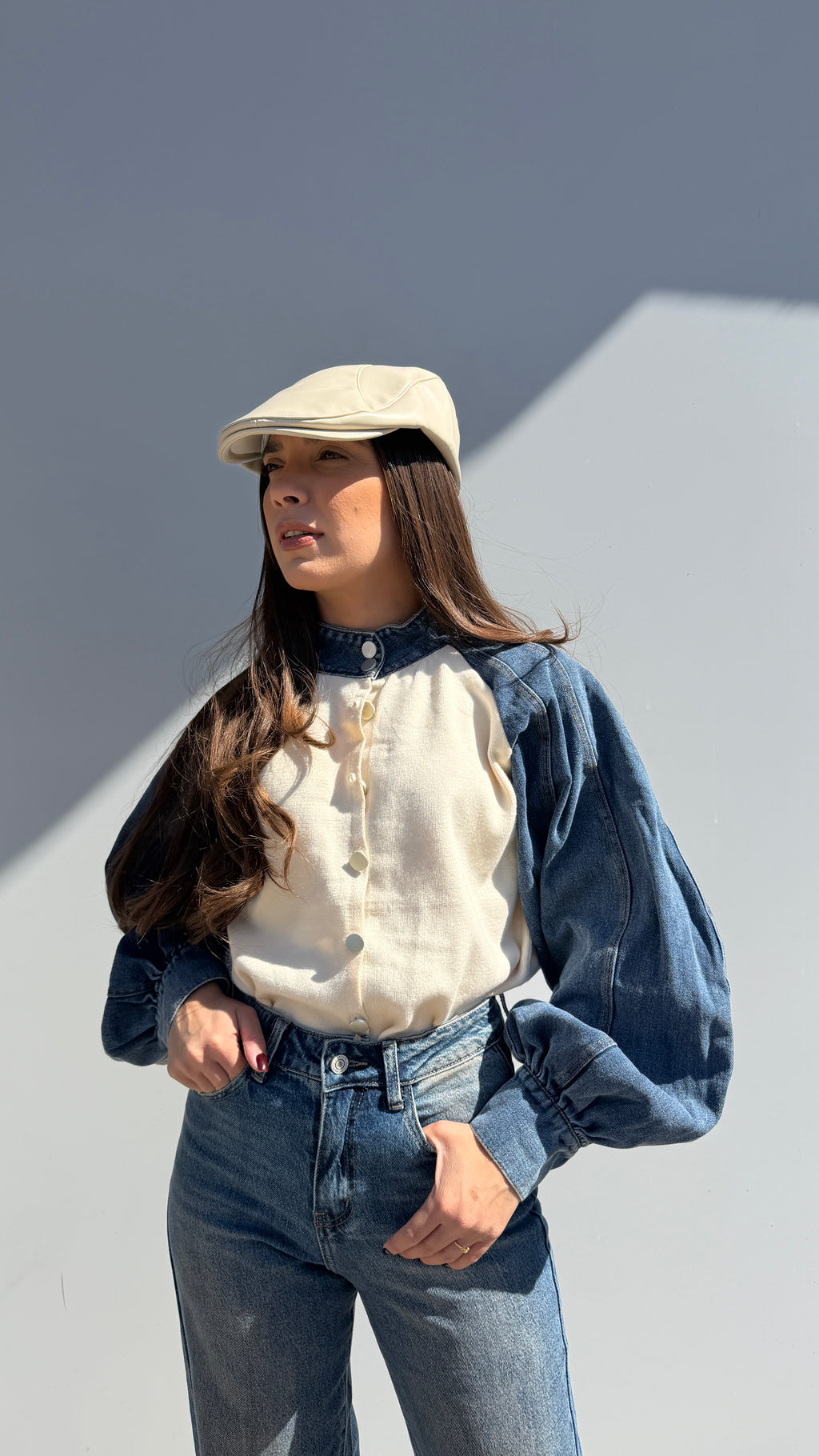 Cardigan Denim Panna