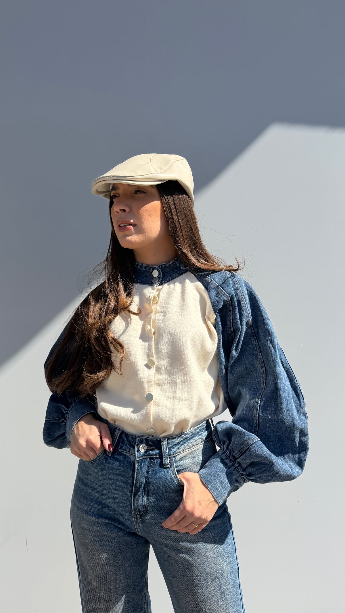 Cardigan Denim Panna