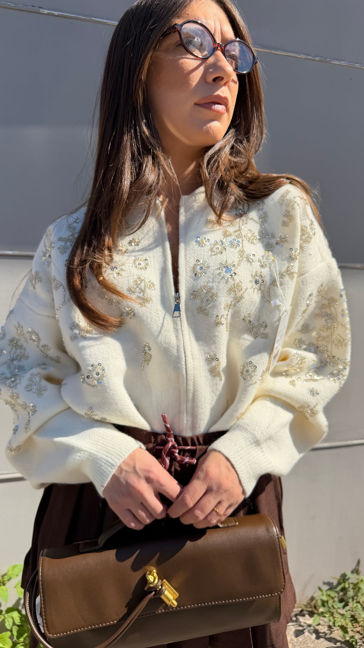 Cardigan Swarovsky panna