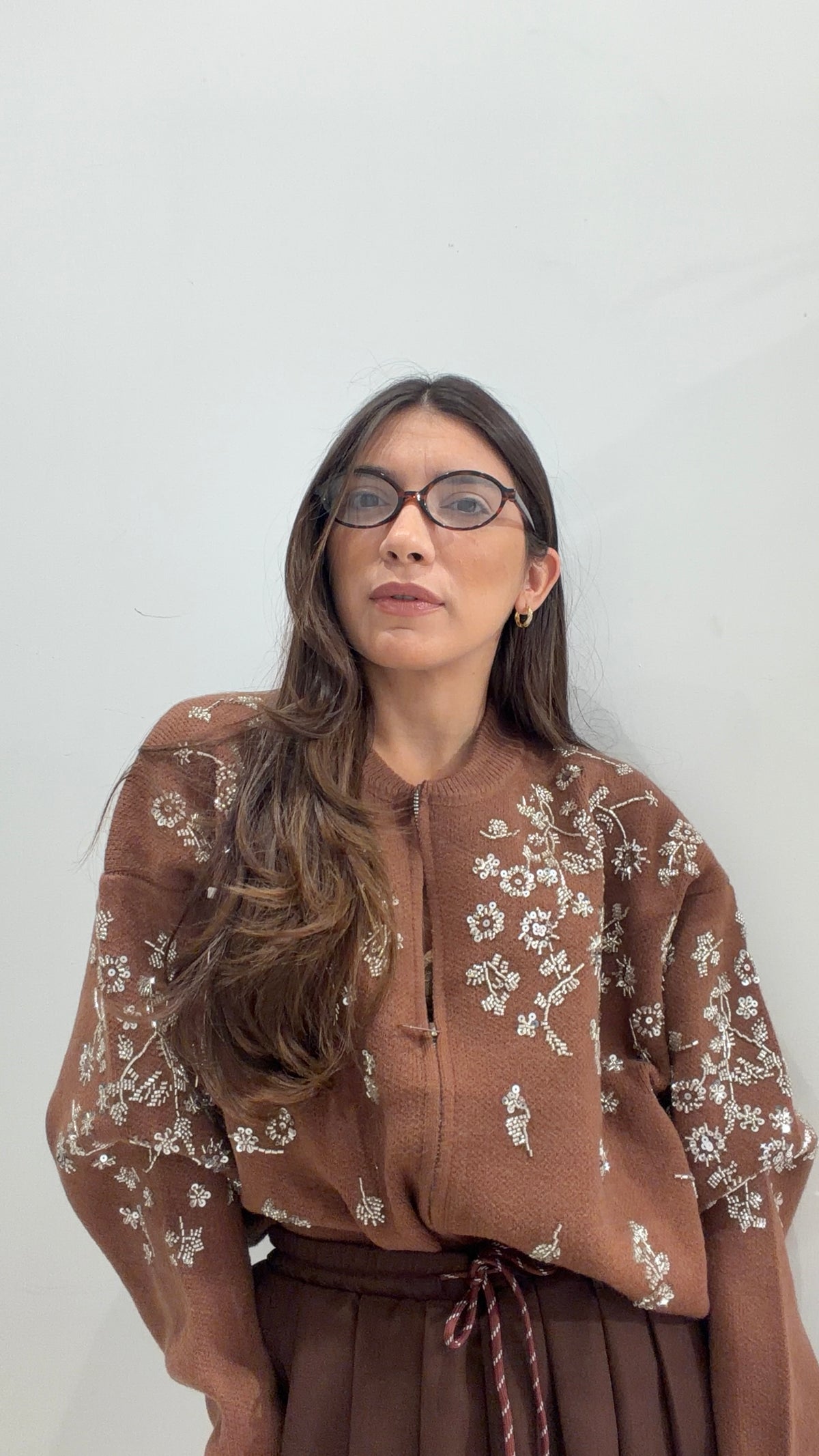 Cardigan Swarovsky Marrone