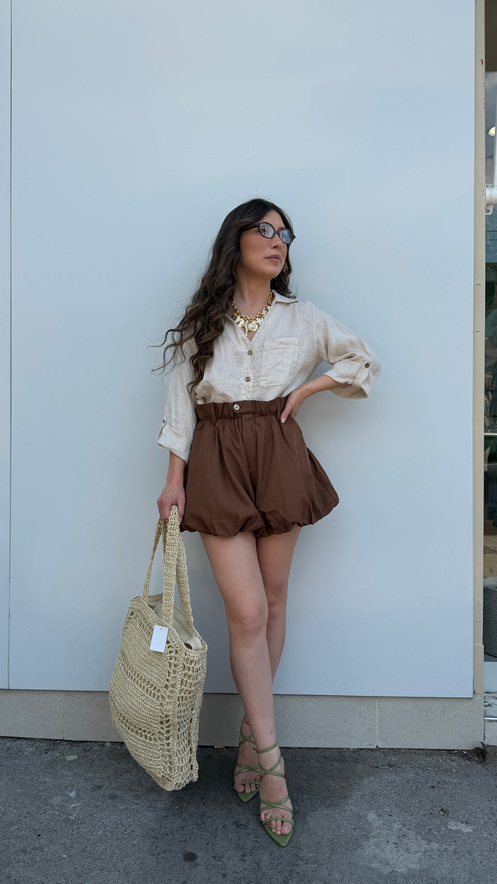Camicia in lino crop