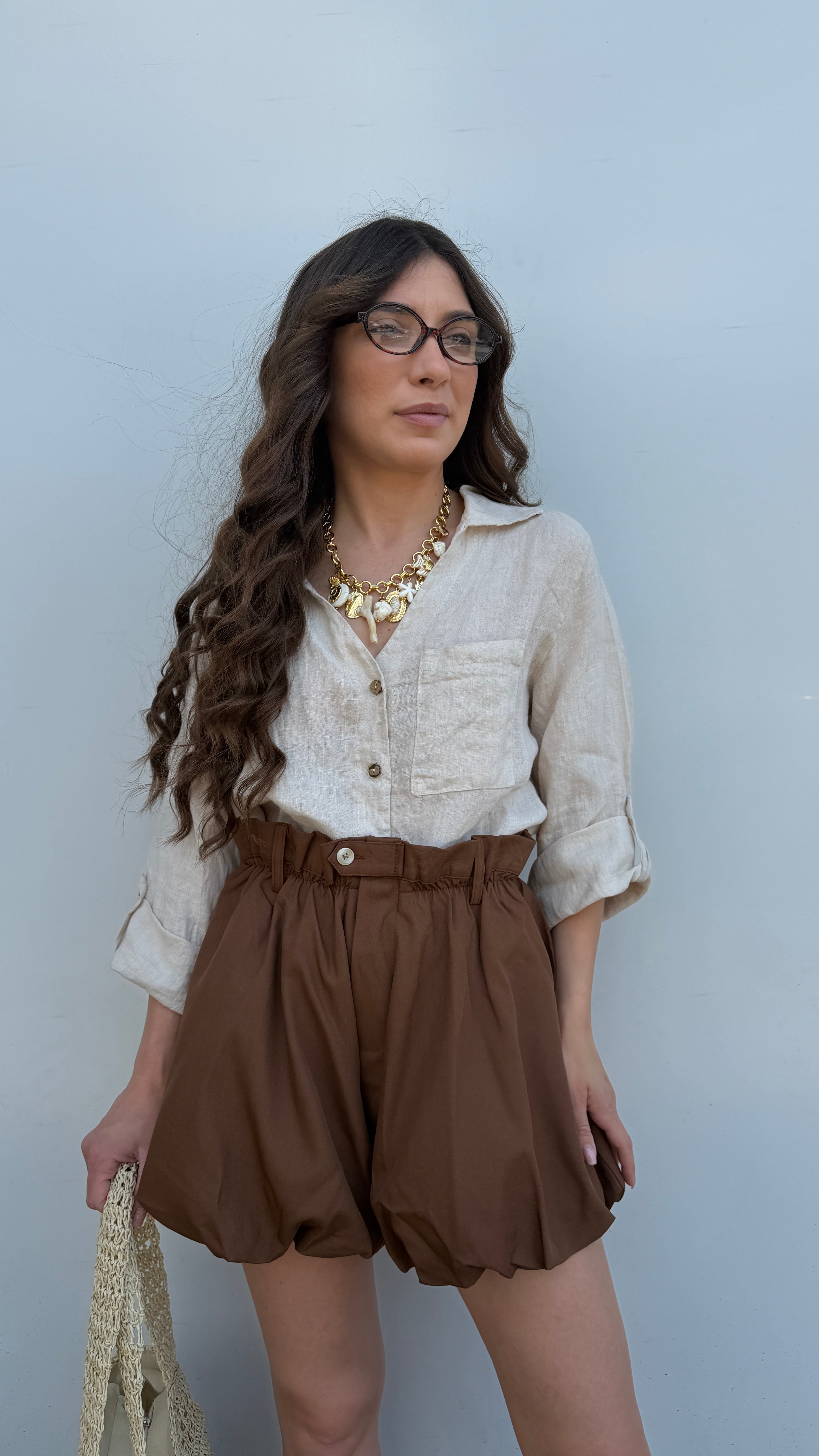 Camicia in lino crop